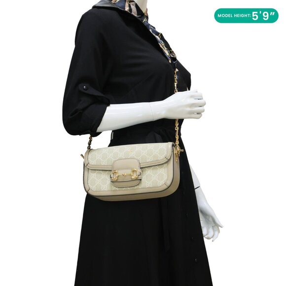 Gucci Horsebit 1955 Small GG Supreme Canvas Shoulder Bag Beige 735178 - Picture 2 of 16
